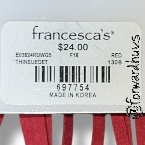 Francesca’s Brass Tone Triangle Red Suede Fringe Earrings - Picture 5 of 7